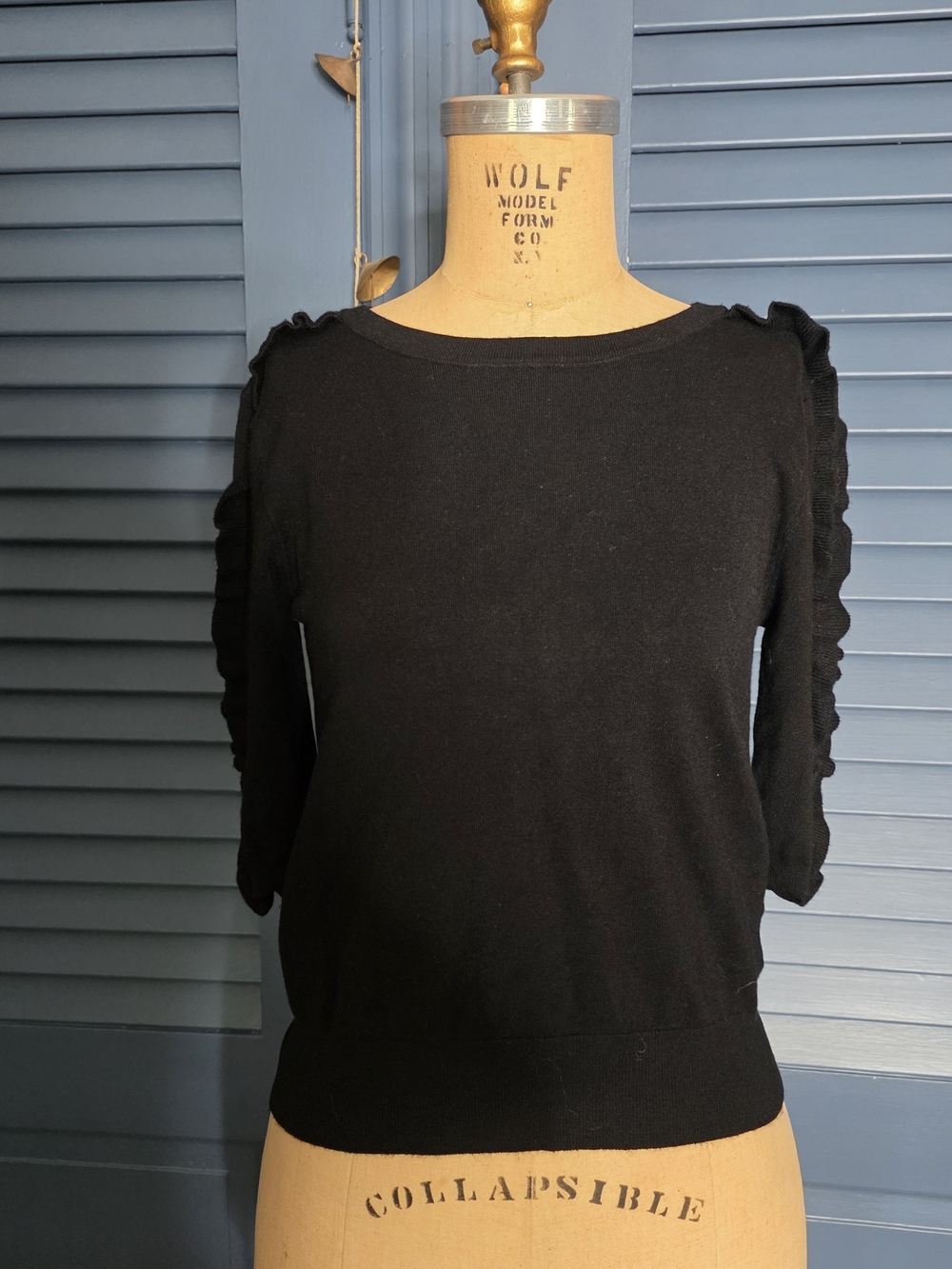 Zara Black Ruffle-Detail Crewneck Sweater